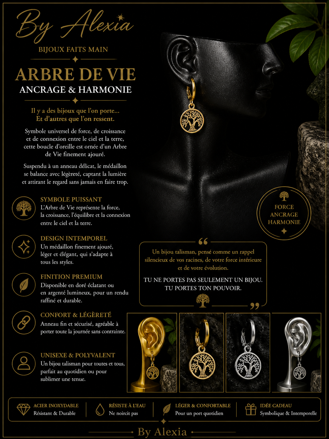 Crochets argentés « Arbre de Vie – Ancrage & Harmonie »