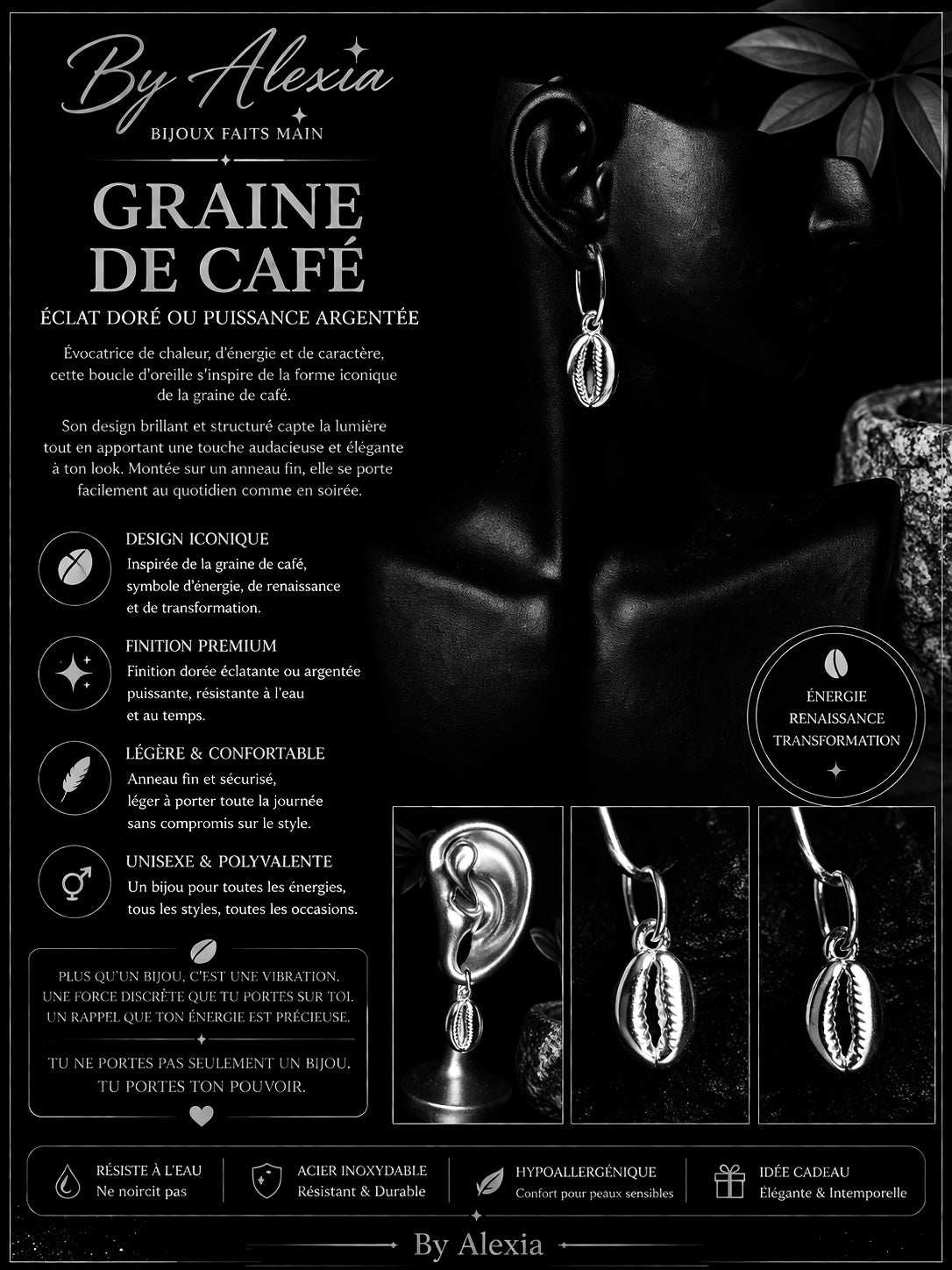 Boucles « Graine de Café » Élégance Argentée