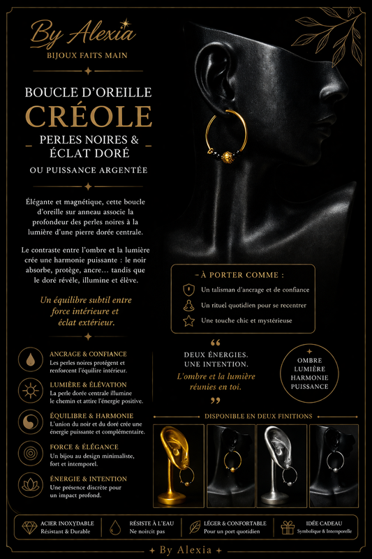 Créoles – Perles Noires & Éclat Doré