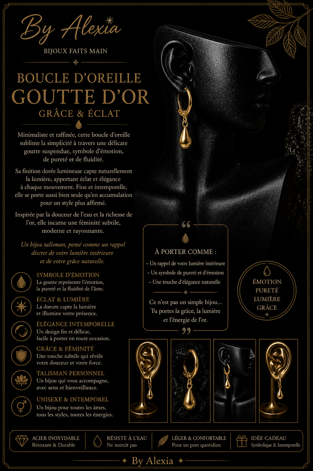Boucle d’oreille Goutte d’Or – Grâce & Éclat
