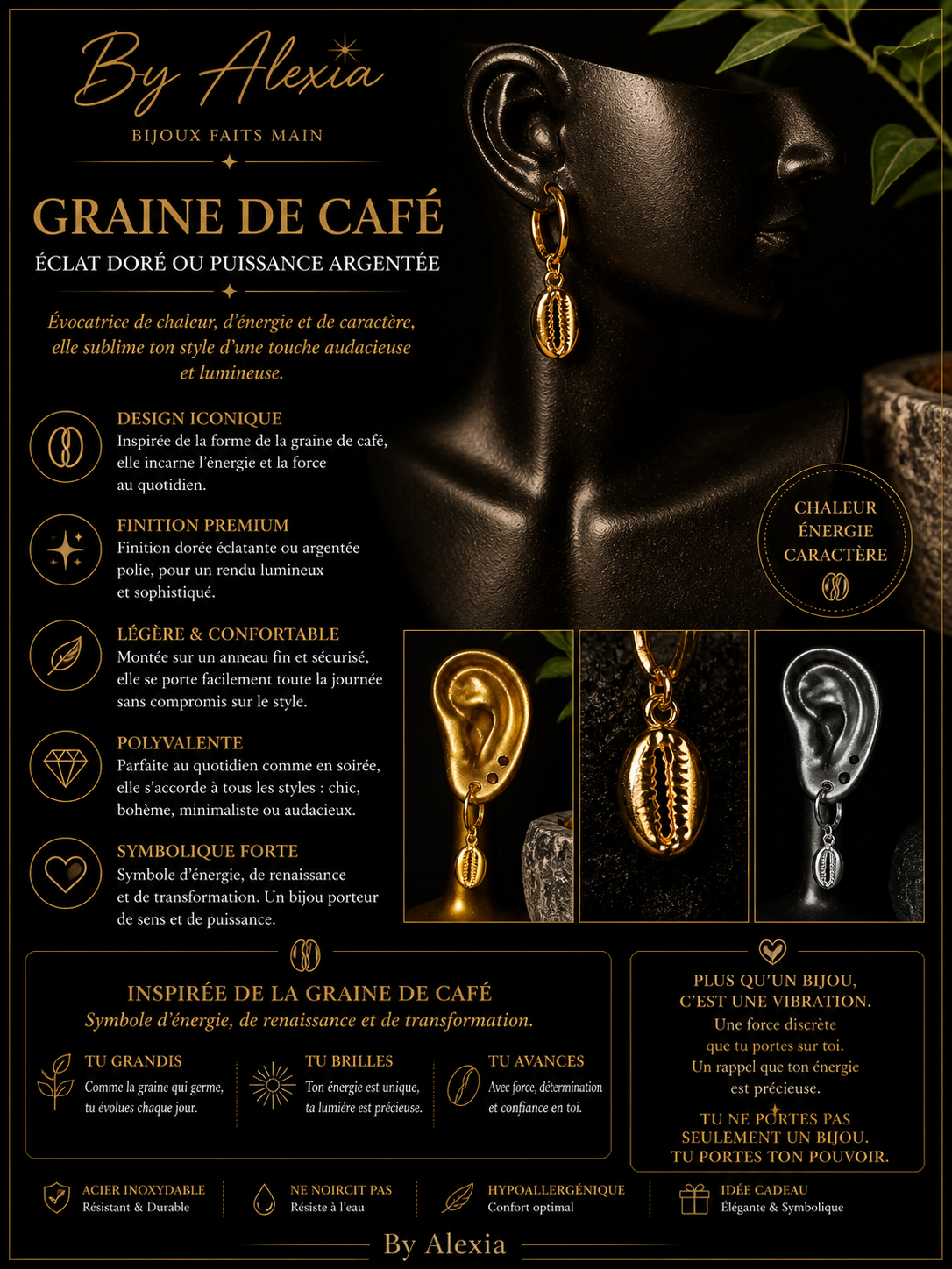 Boucles « Graine de Café » – Éclat Doré